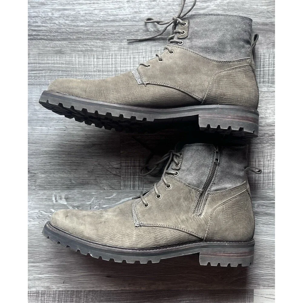 Mark Nason Boots Mens 13 Combat Boots Brown/Gray Leather Canvas Side Zip 68240
